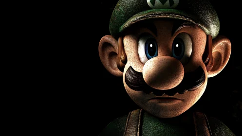 Dramatic 3D plumber portrait emerges from deep shadow