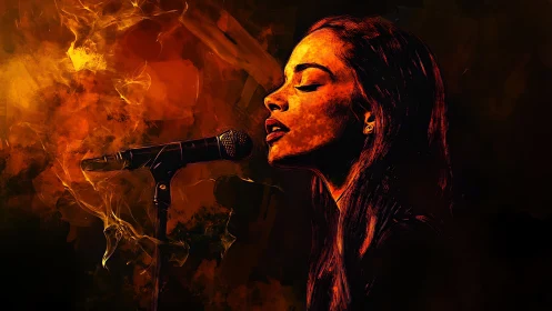 Side profile digital illustration of singer at microphone.