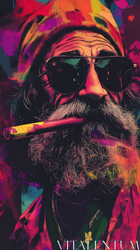 Vibrant bearded man in sunglasses radiates laid back attitude