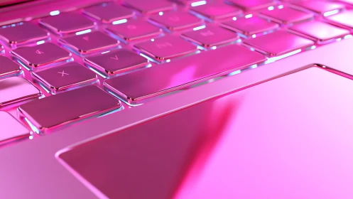Chromed laptop keyboard rendered with glossy magenta surface lighting