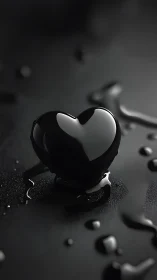 Glossy Black Heart Form with Light Reflection.