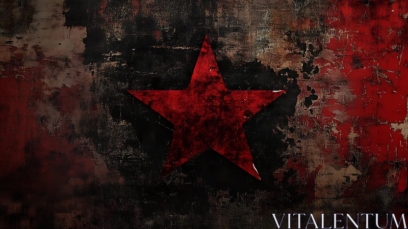 Grunge Red Star on Distressed Black and Red Textured Background.