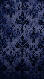 Symmetric navy damask pattern with velvety flocked surface texture
