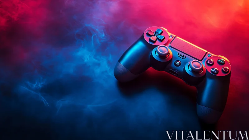 Gaming controller rendered with neon lighting and volumetric effects.