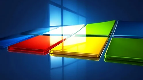 Glassy quadrilateral panels in RGBY layout under window light