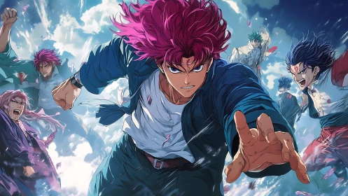 Dynamic anime battle charge with motion blur and radial depth cues