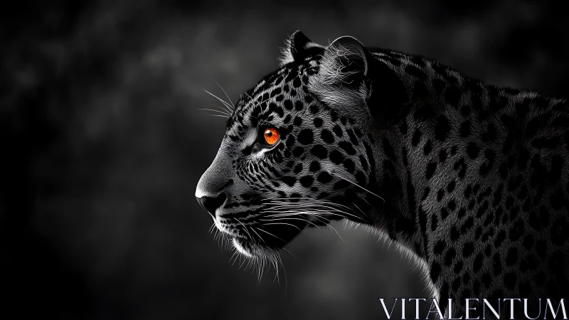 Leopard Profile with Amber Eyes in High Contrast Monochrome.