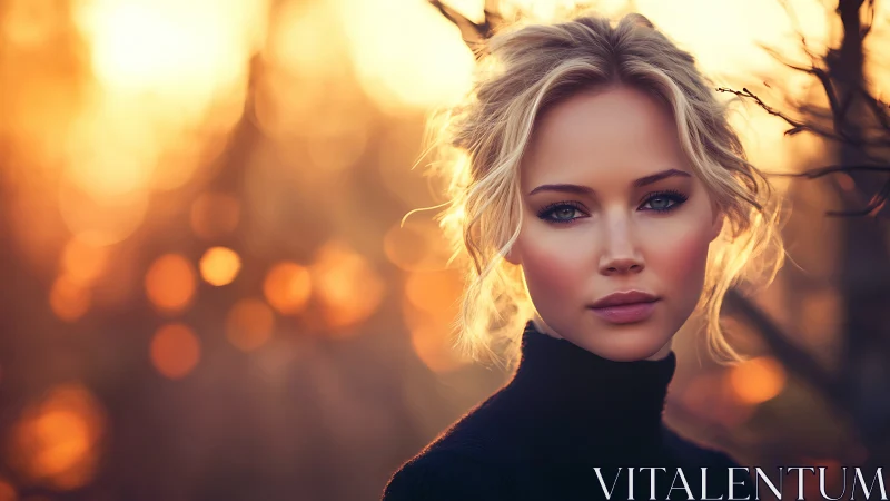 Sunset embers crown a serene portrait in soft-focus glow