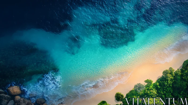 Aerial Coastal Composition with Chromatic Water Gradation