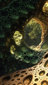 Fractal caverns breathe open, revealing a secret forest window