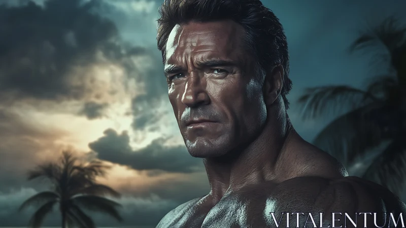 Strong sunset gaze over a calm tropical shoreline.