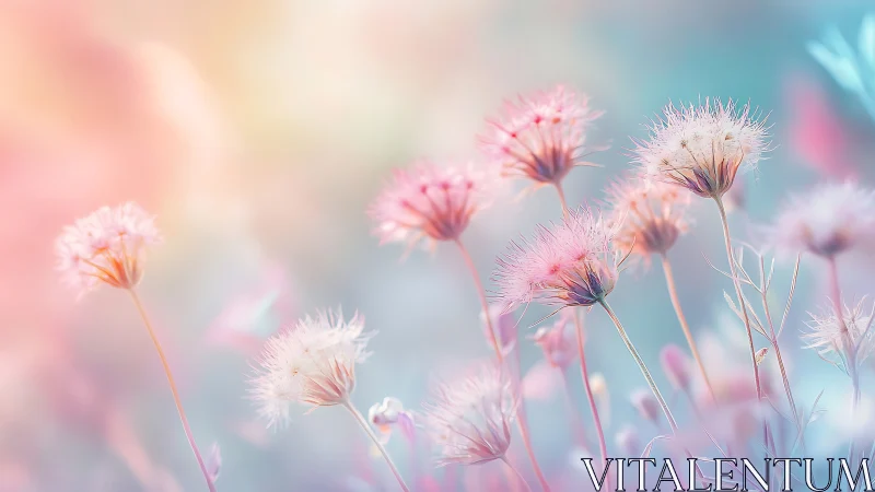 Soft-focus seed heads stand against a pastel gradient field