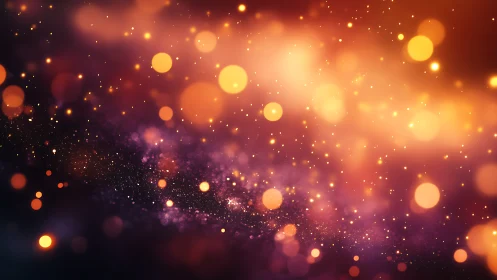 Bokeh particle nebula with radiant orange-gold light field.