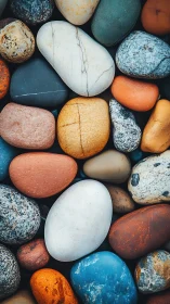 Colorful river stones in tight natural composition.