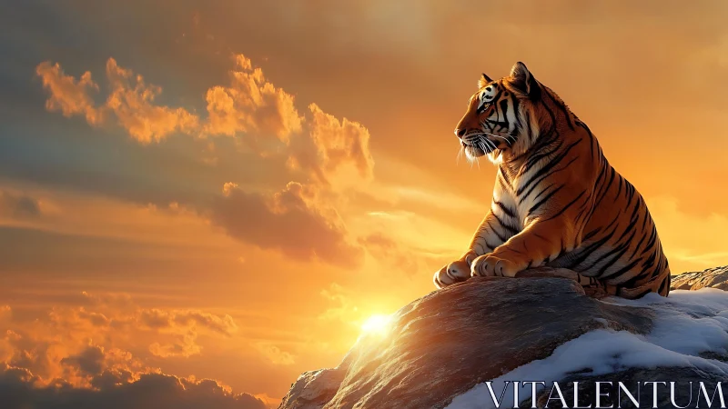 Sunrise crowns the watchful tiger on its snowy throne