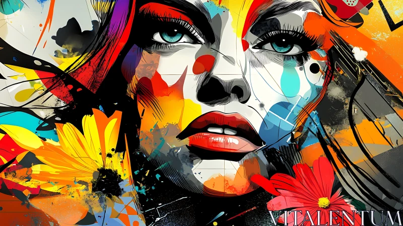 Vivid female portrait explodes with color and floral energy.