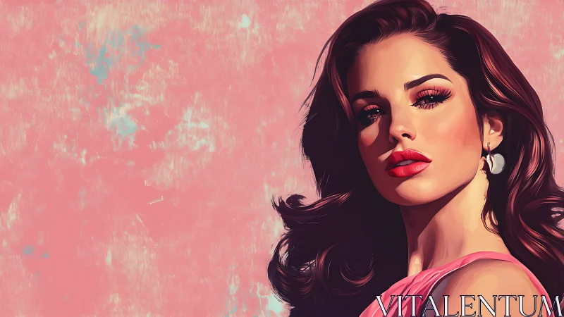Digital portrait of glamorous woman on textured pink backdrop.