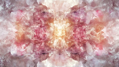 Symmetrical abstract crystal texture in soft pink light.