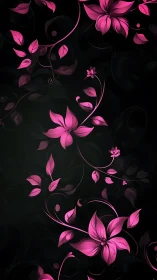 Luminescent Floral Vines Against Obsidian.