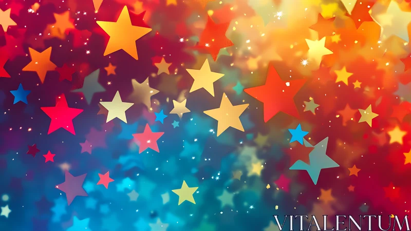 Multicolored star shapes on soft abstract gradient background.