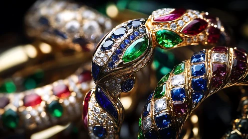 Jeweled serpent bangles curl into a vortex of color and light