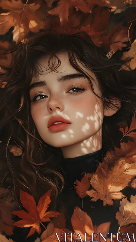 Soft autumn portrait rests among warm, falling leaves