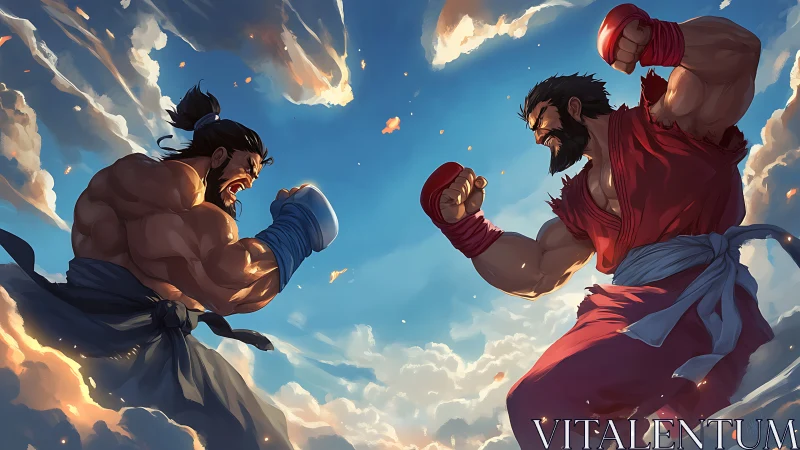 Aerial Combat Between Two Fighters Against Cloud Backdrop.