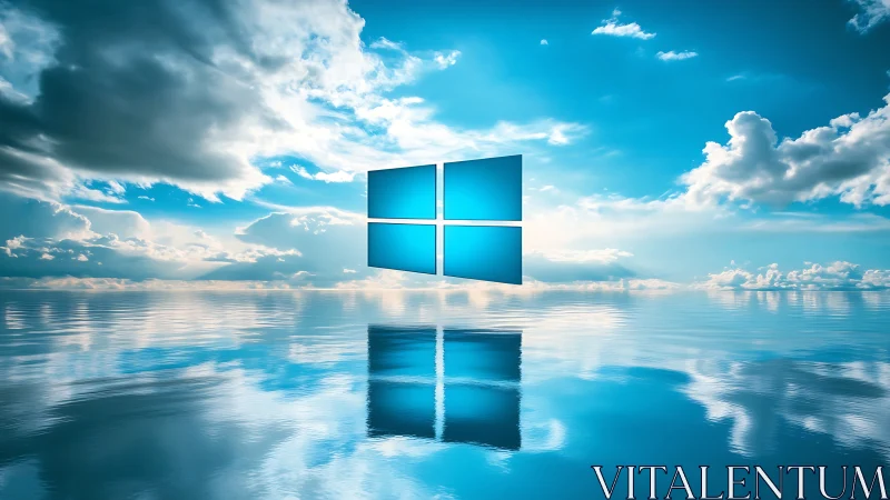 Windows logo floating over reflective ocean horizon.