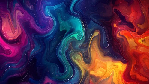 Multicolored swirling abstract fluid pattern on dark field.