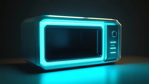 Futuristic microwave glows softly with inviting blue light