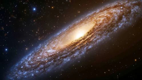 Spiral galaxy core glowing amid dense starfield in space.
