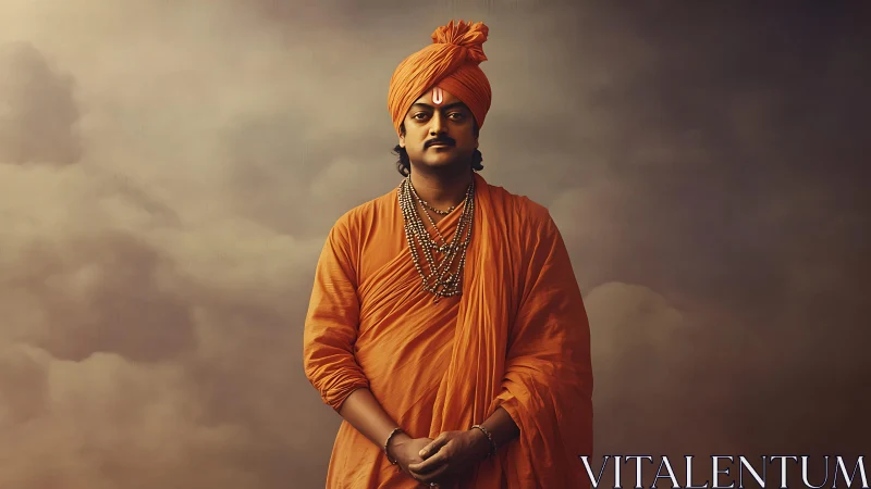 Serene spiritual devotee stands calm in soft golden light