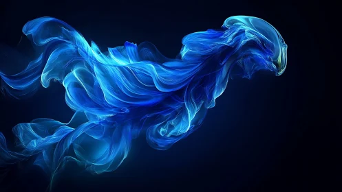 Blue luminous fluid form resembles dynamic avian silhouette