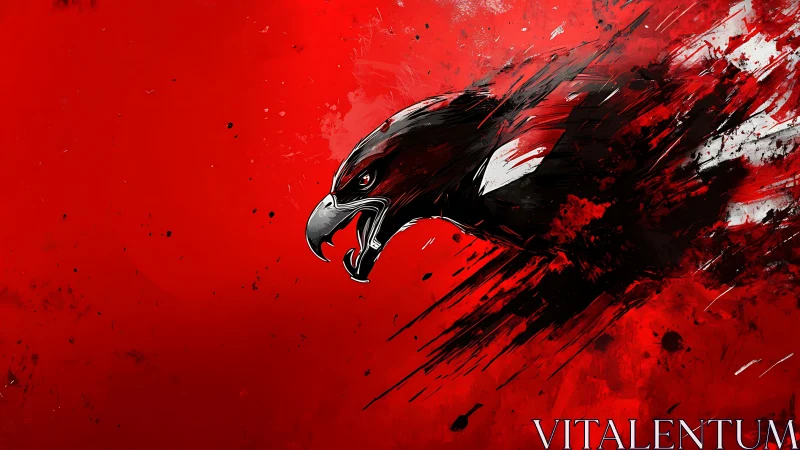 Stylized eagle head rendered in dynamic red and black