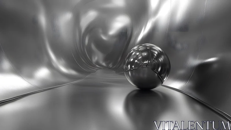 Shiny Metallic Sphere in Abstract Futuristic Silver Environment.