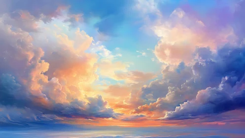 Radiant sunset clouds merge through luminous pastel sky.