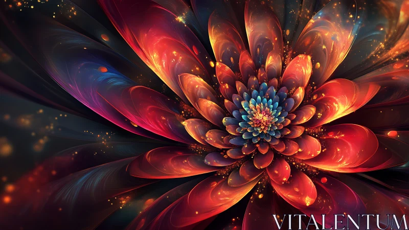 Abstract fractal flower with layered luminous petals in bloom.