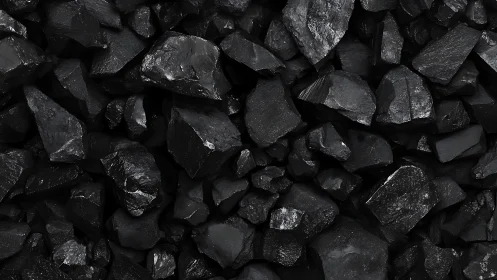Close-up view of irregular black coal chunks in bulk pile.