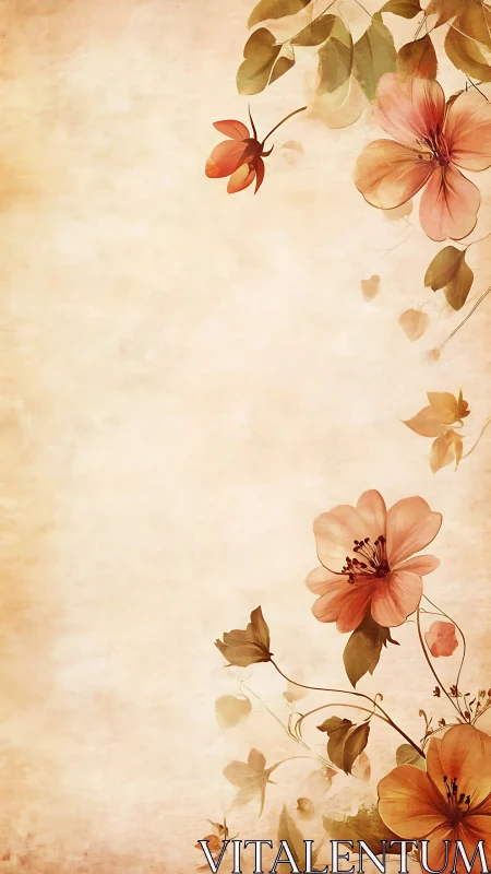 Watercolor floral border with sepia parchment ground design.