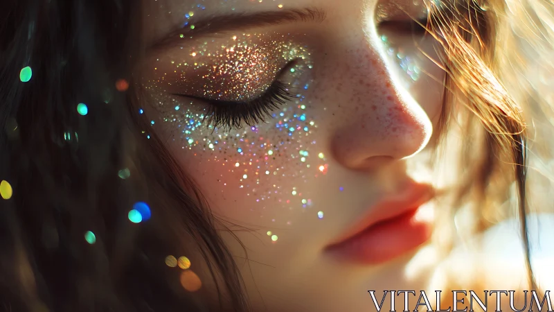Glitter-dusted portrait captures quiet, dreamlike radiance