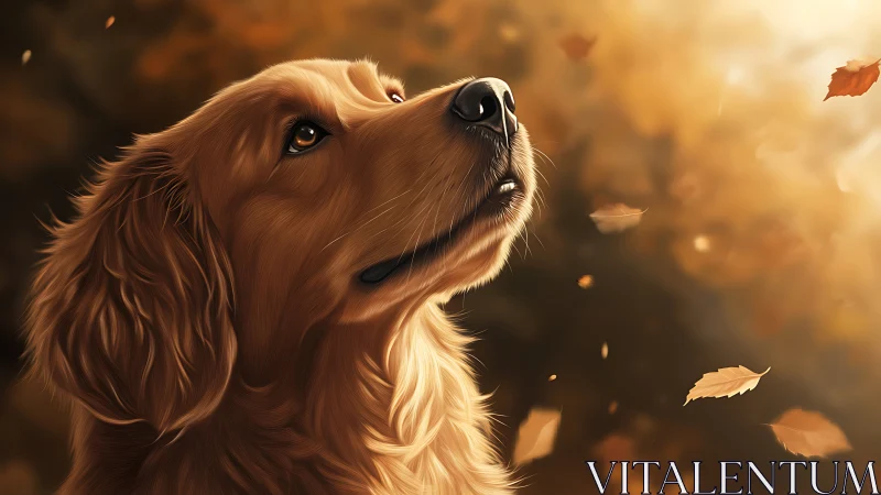 Digital rendering shows golden dog profile amid falling leaves
