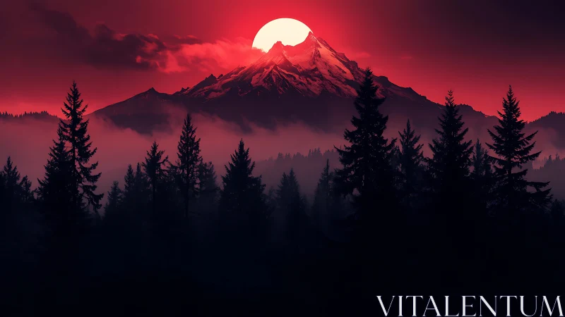 Crimson eclipse crowning a lonely mountain cathedral.