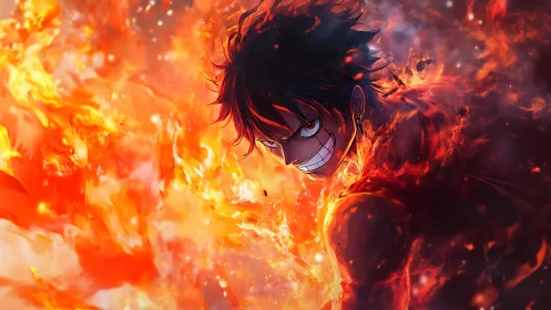 Incandescent anime combatant framed by turbulent plasma fields.