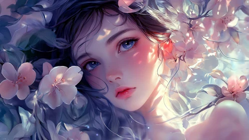 Soft spring dreamscape cradles a serene floral portrait