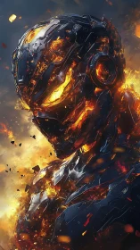 Molten-armored cyborg stands wreathed in raging cosmic fire