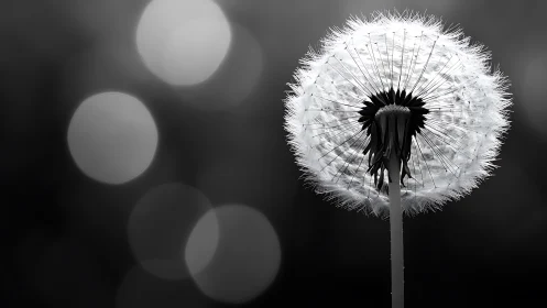 Soft dandelion glow against dreamy blurred night lights.