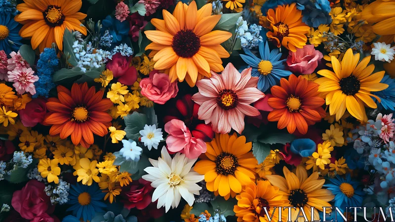 Vibrant Floral Composition with Daisies and Mixed Blooms.