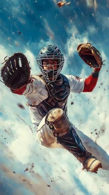 Diving baseball catcher stretches wide for a dramatic skyward save