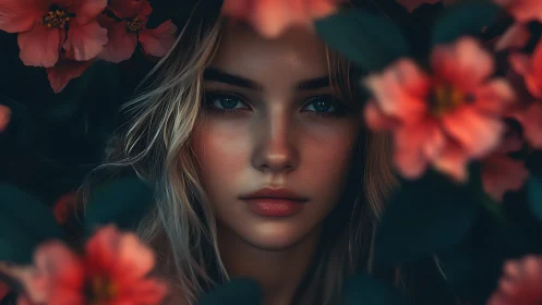 Midnight blossom guardian framed by brooding petals.