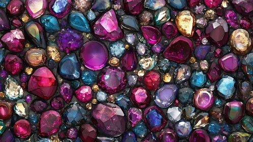 Vibrant gemstone collage with rich clustered facets.